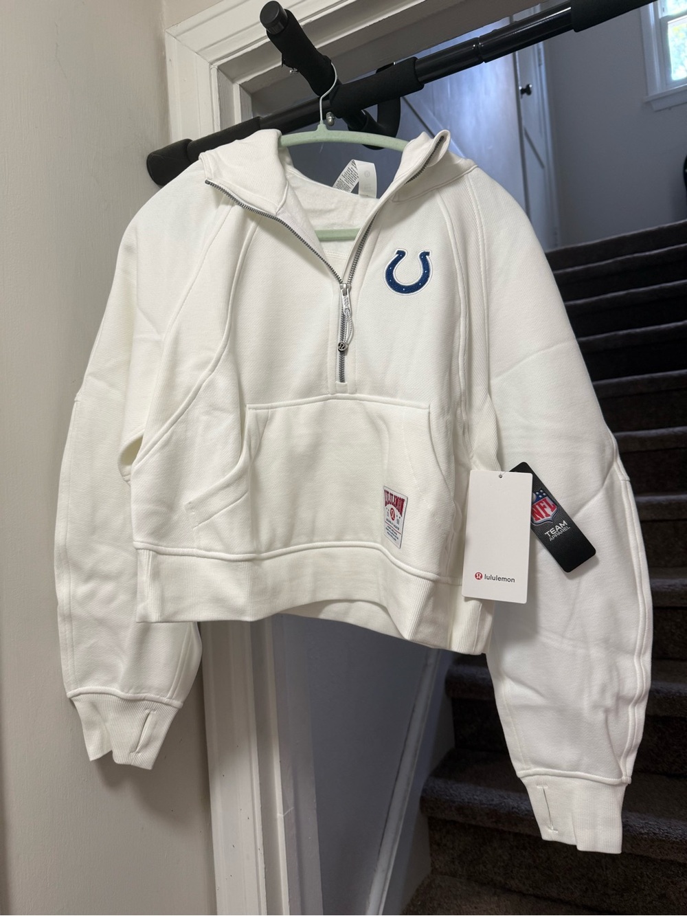 lululemon White Scuba Semi Cropped OversizedQuarter-Zip Hoodie with Colts Logo